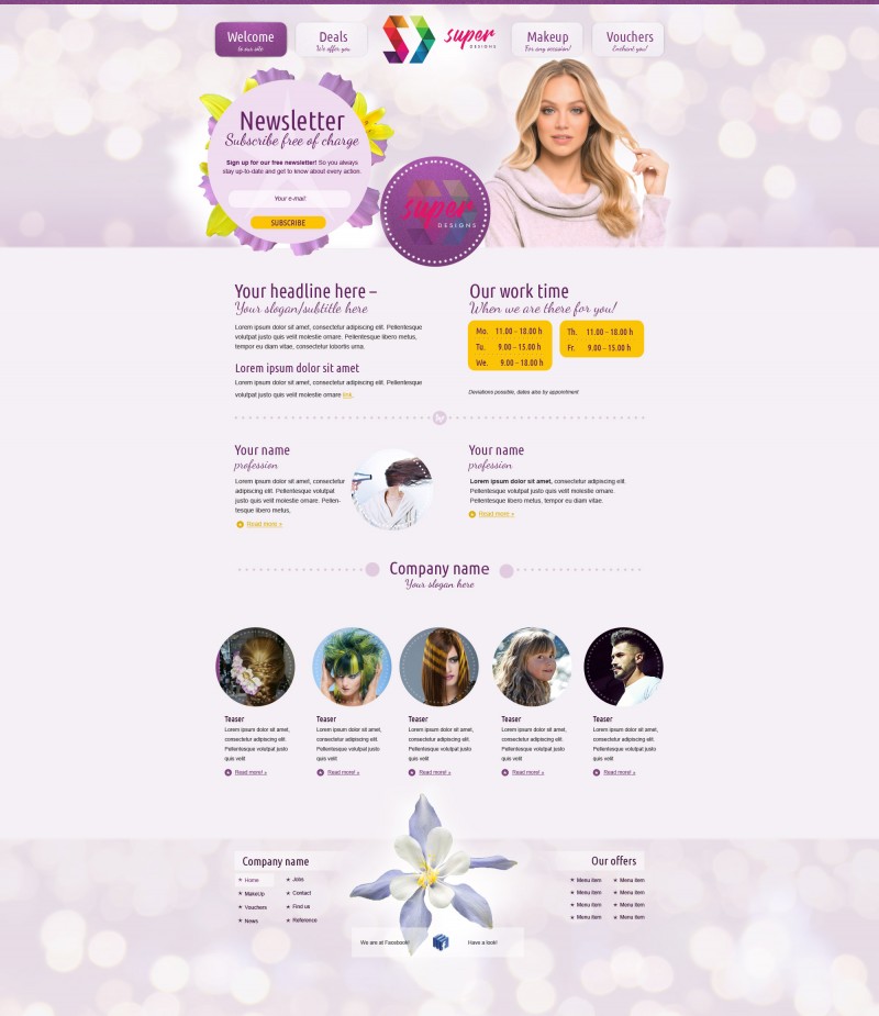 Purple Hair & Makeup PSD Template